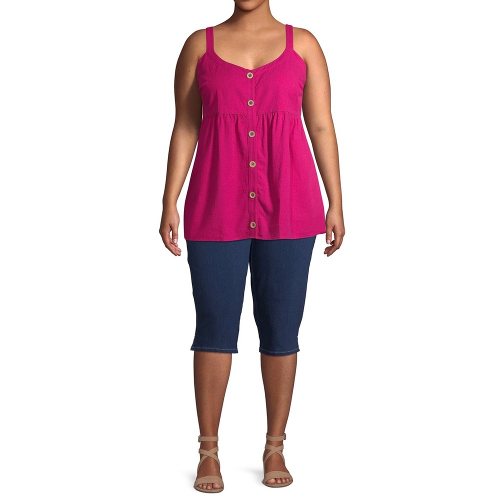 Linen Babydoll Tier Tank, Magenta